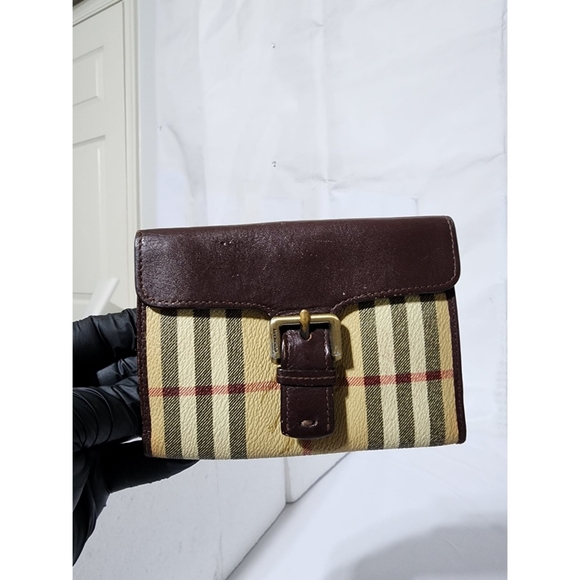 Burberry Vintage Nova Check Pattern Compact Wallet Brown/Beige - Picture 1 of 14